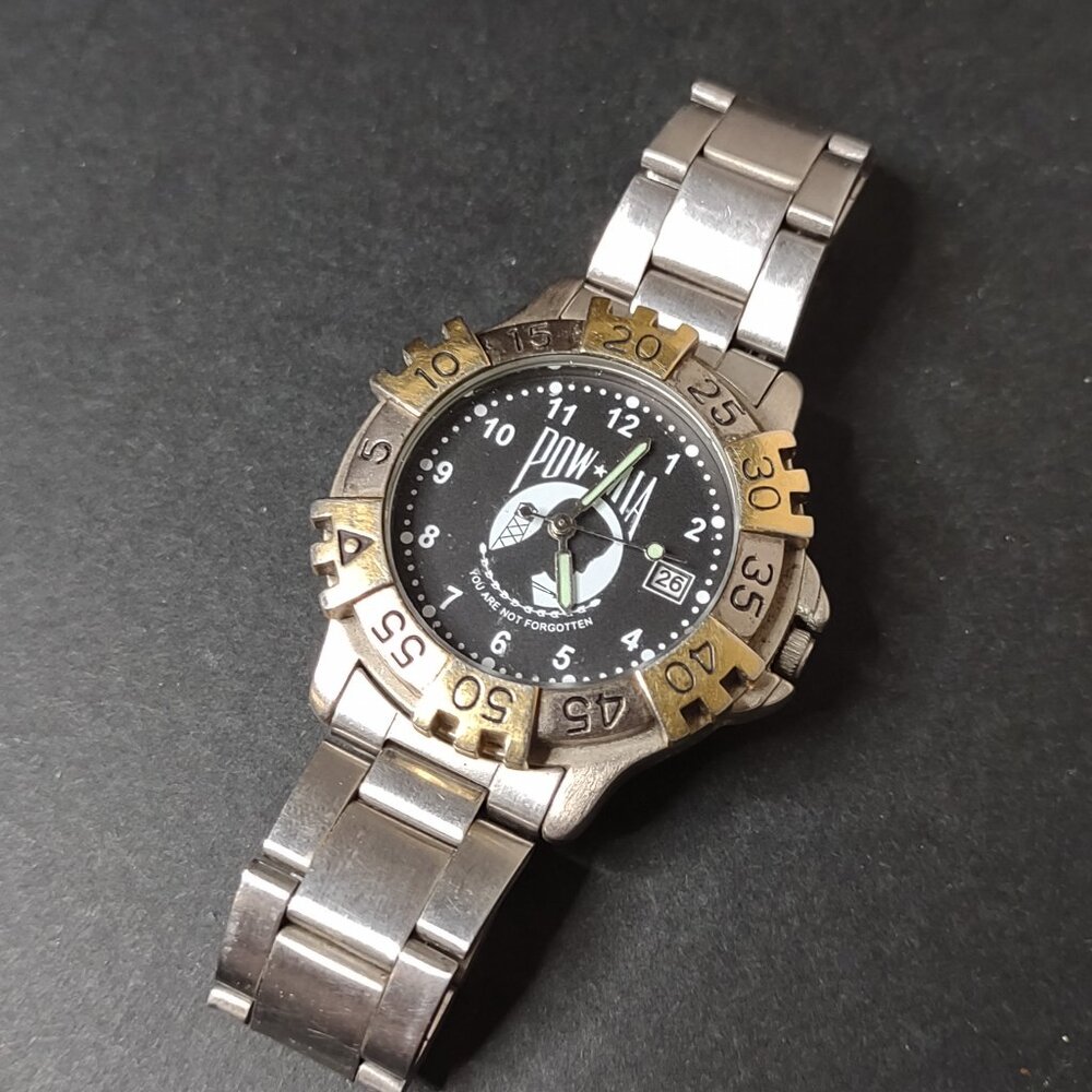 7 Inch Two Tone POW MIA Watch With Black Dial